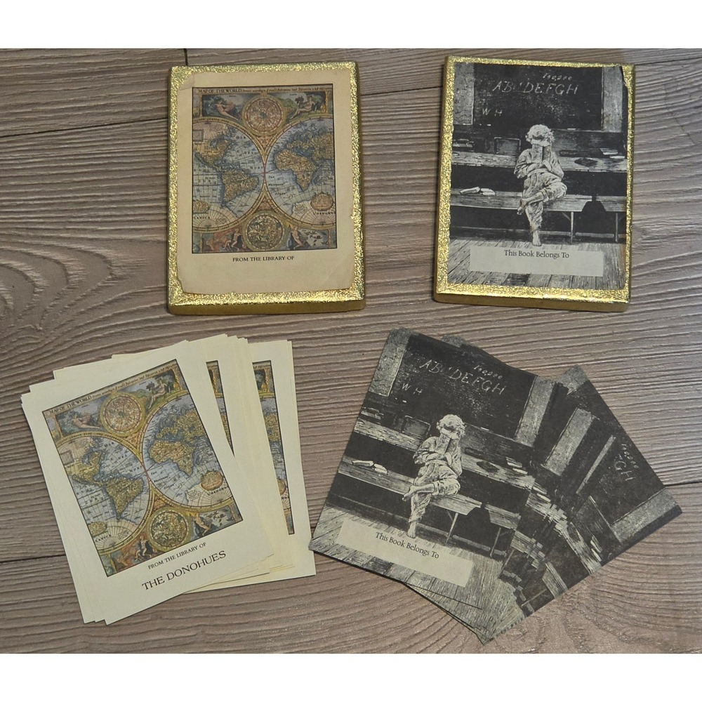 Vintage Antioch Publishing Company Bookplates World Map & Reading Child Set 40pc